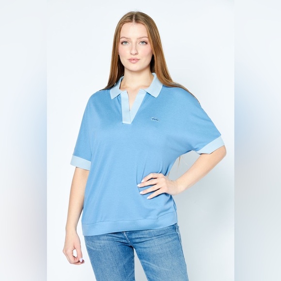 Lacoste Spread Collar Brand Logo Polo Shirt in Blue Size M Loose Fit - Picture 1 of 12
